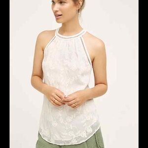 Meadow Rue Moonflower Lace Embroidered Halter Top XS Petite